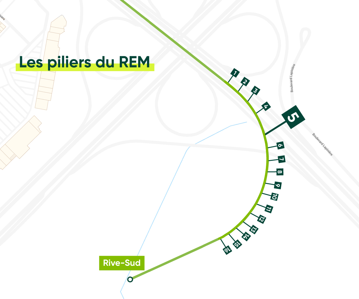 Construction des piliers du REM à Brossard