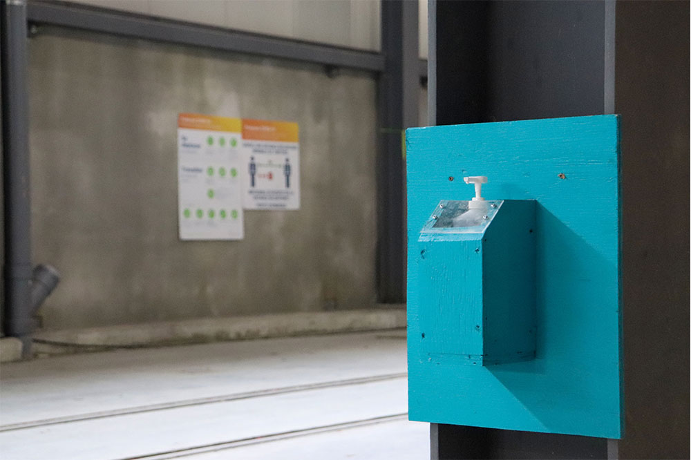 Hand sanitizer stations have been set up in all work areas of the REM construction sites