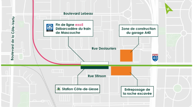 Plan d'implantation de la station Côte-de-Liesse et de la gare de fin de la ligne exo5