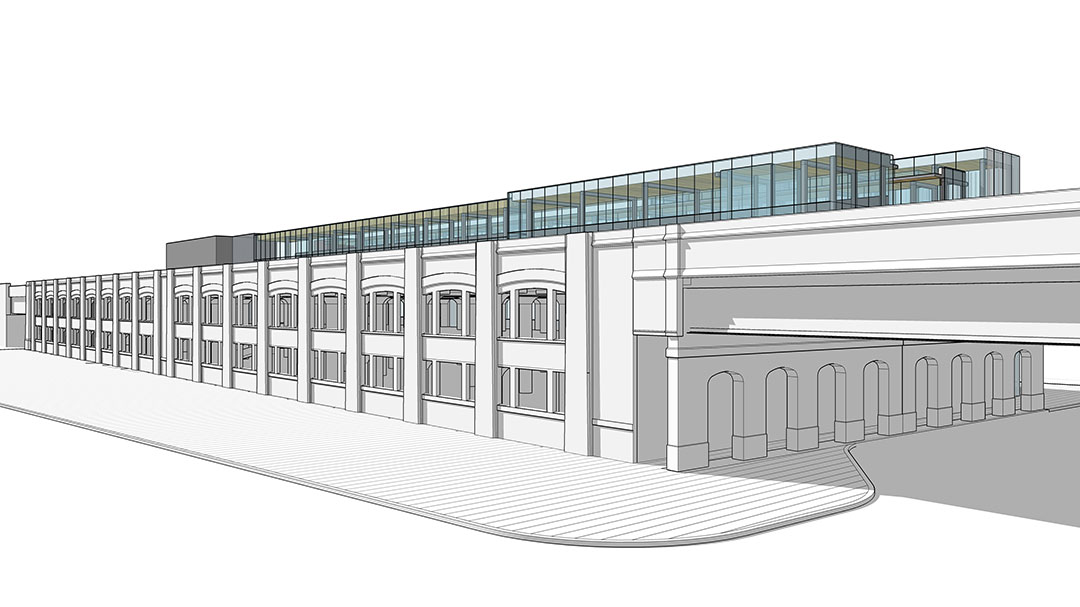Rendering of the Griffintown–Bernard-Landry station from Nazareth Street