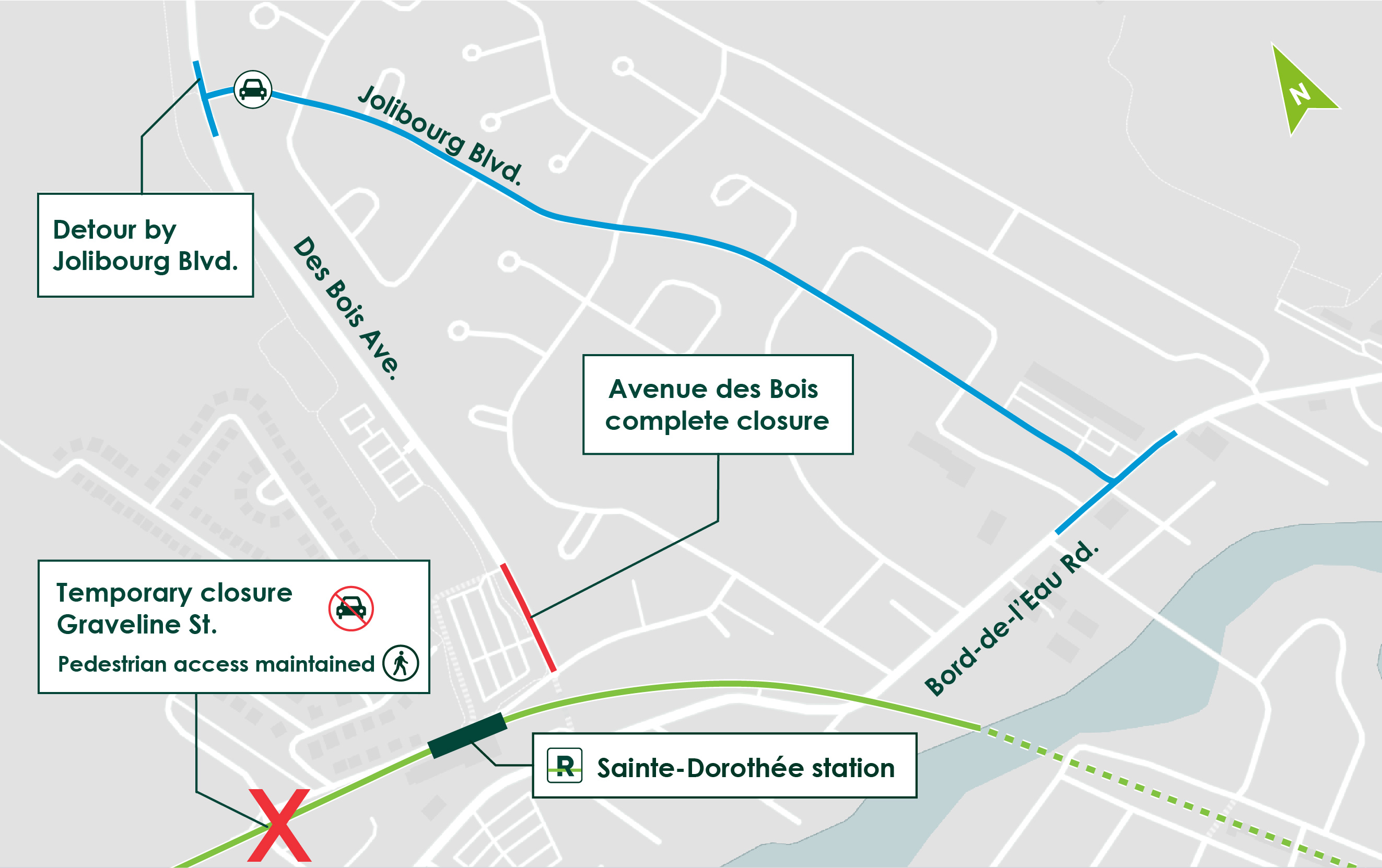 Temporary closure of the passage on Graveline Street, detour via Jolibourg Boulevard