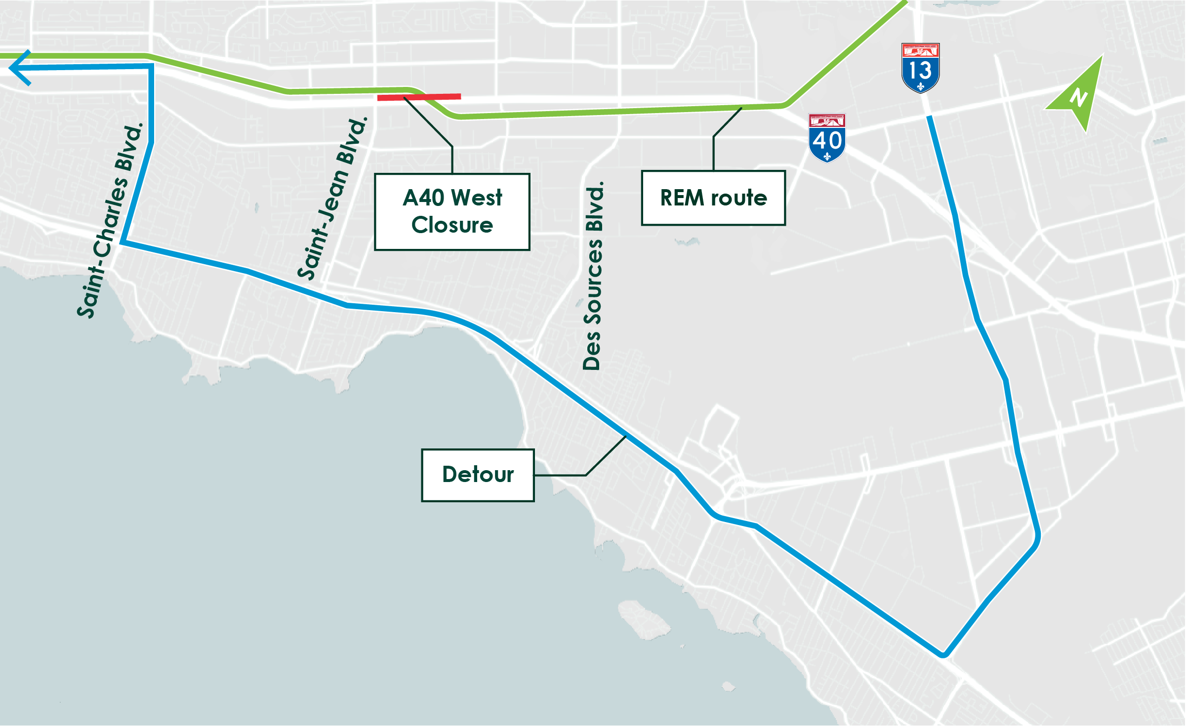 Map of the planned obstruction on Highway 40 West.