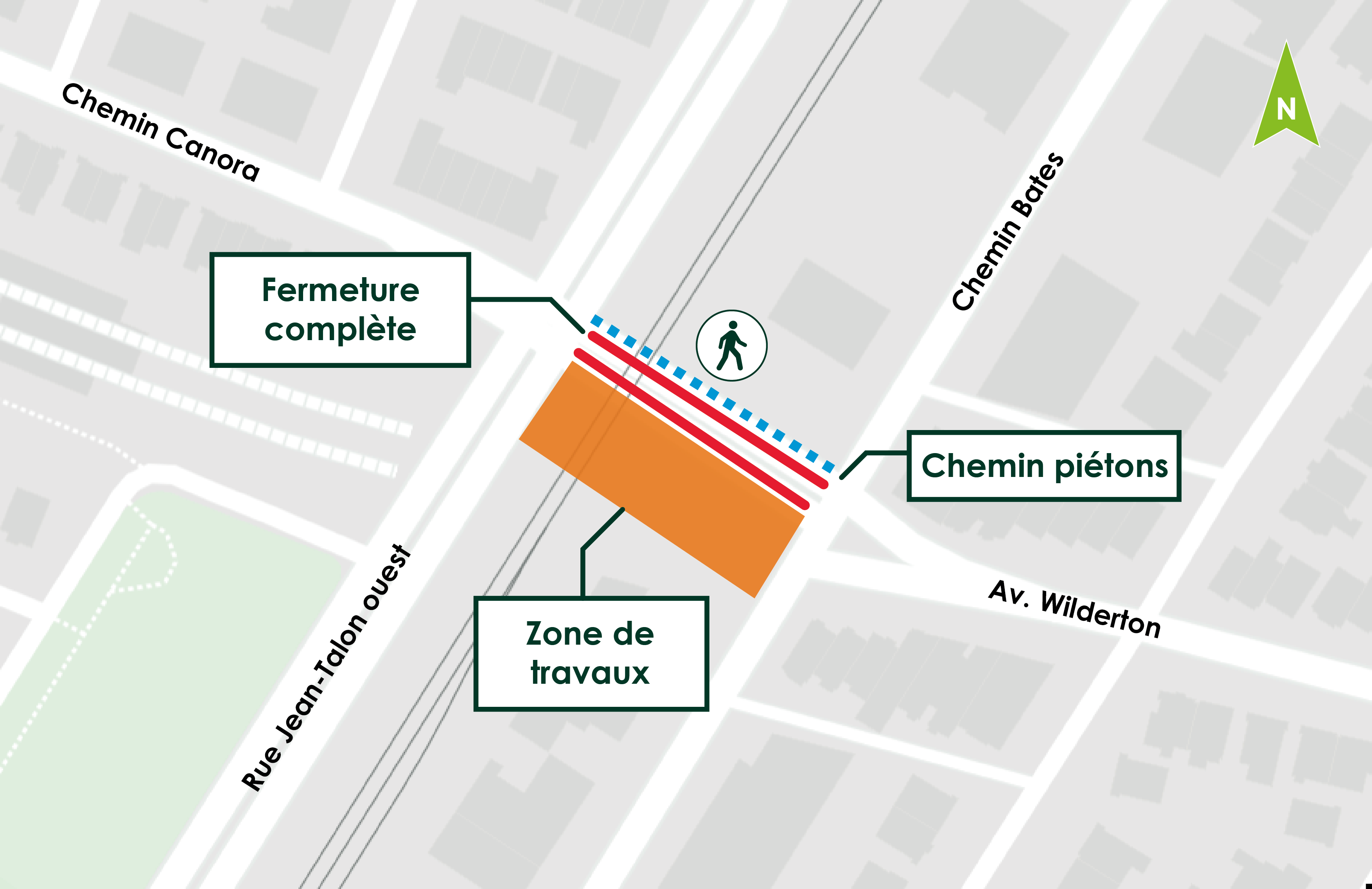 Carte de l'entrave de l'avenue Wilderton entre le chemin Bates et la rue Jean-Talon Ouest qui aura lieu du 7 au 9 janvier