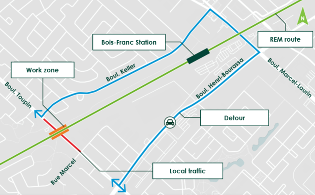 Automobile detour route via Marcel-Laurin Boulevard