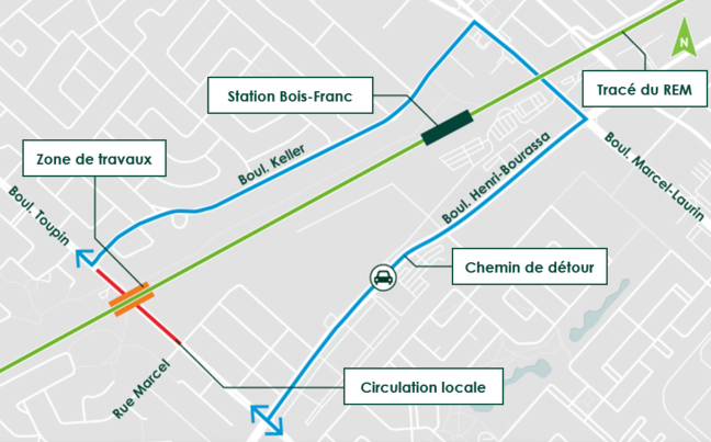 Chemin de détour automobile via le boulevard Marcel-Laurin