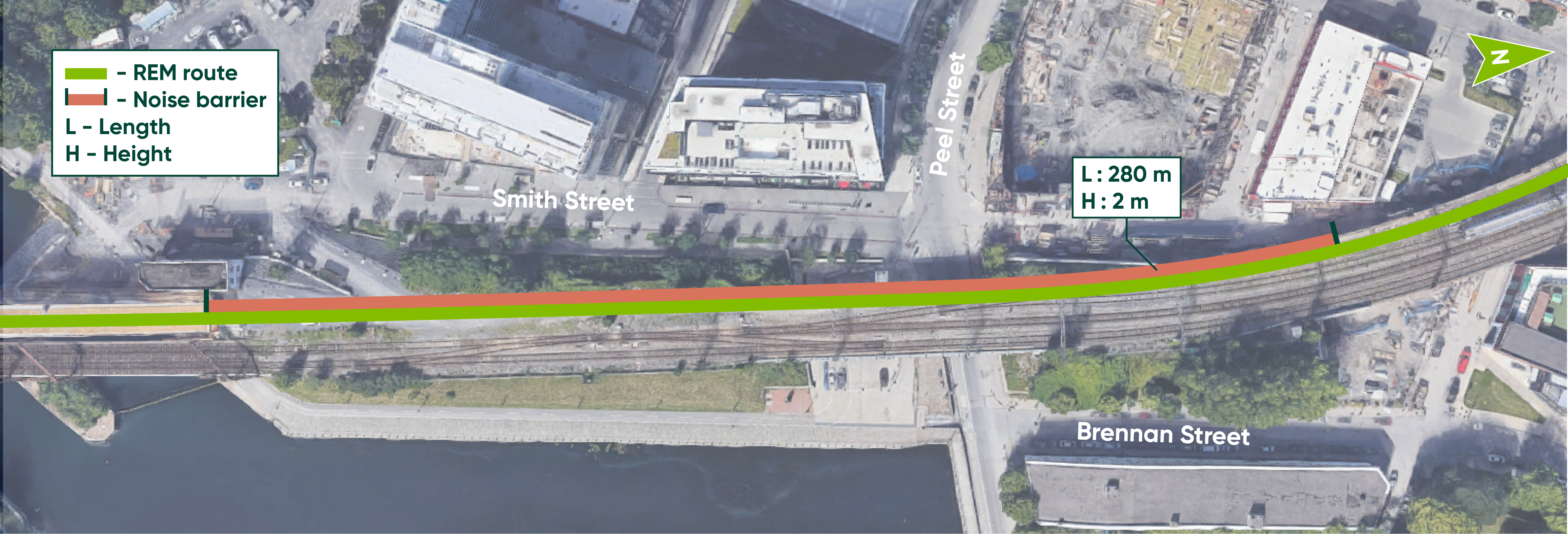 Map of the Smith Street sector where permanent noise barriers will be installed.