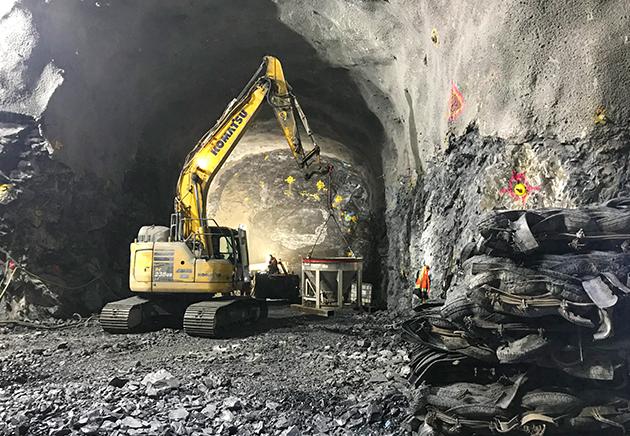 The excavation inside the tunnel in summer 2020 