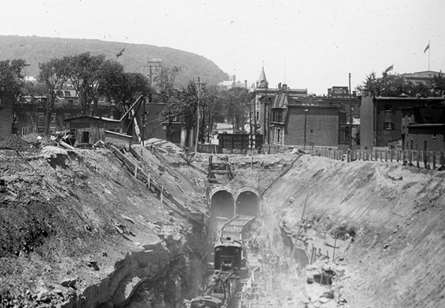 View looking north to the double arch from Central Station in 1912.