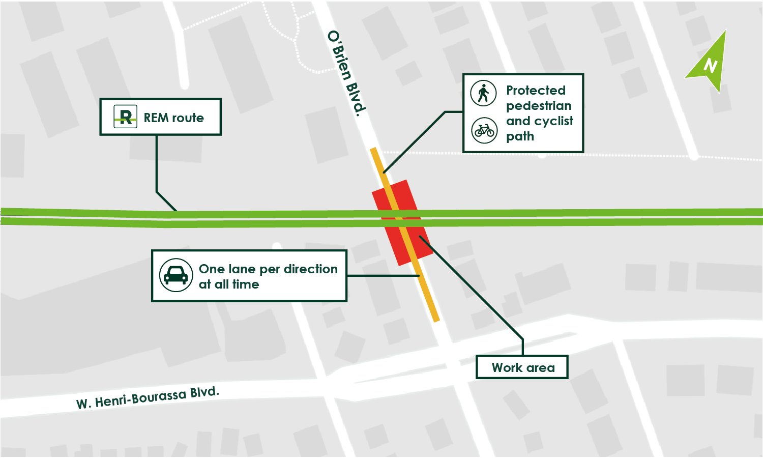 , the number of lanes on O’Brien Boulevard will be reduced from June 26 at 10 p.m. to July 15 at 5 a.m. Traffic will be maintained in both directions