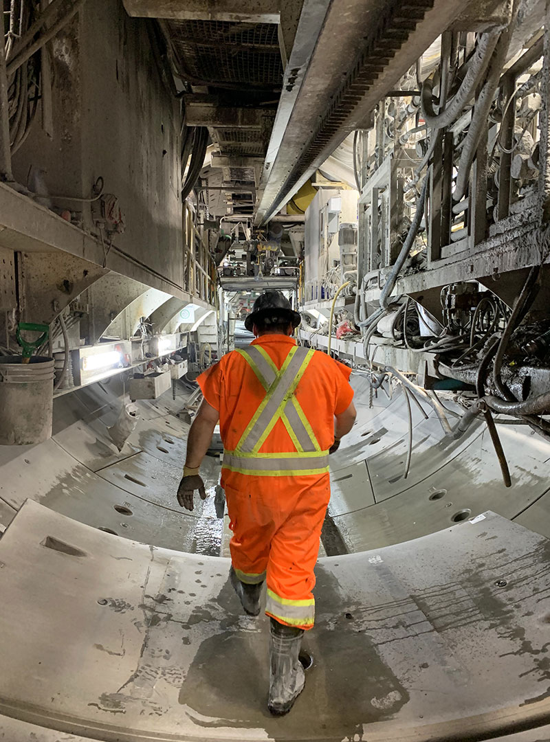 Photo of an employee inside the TBM.