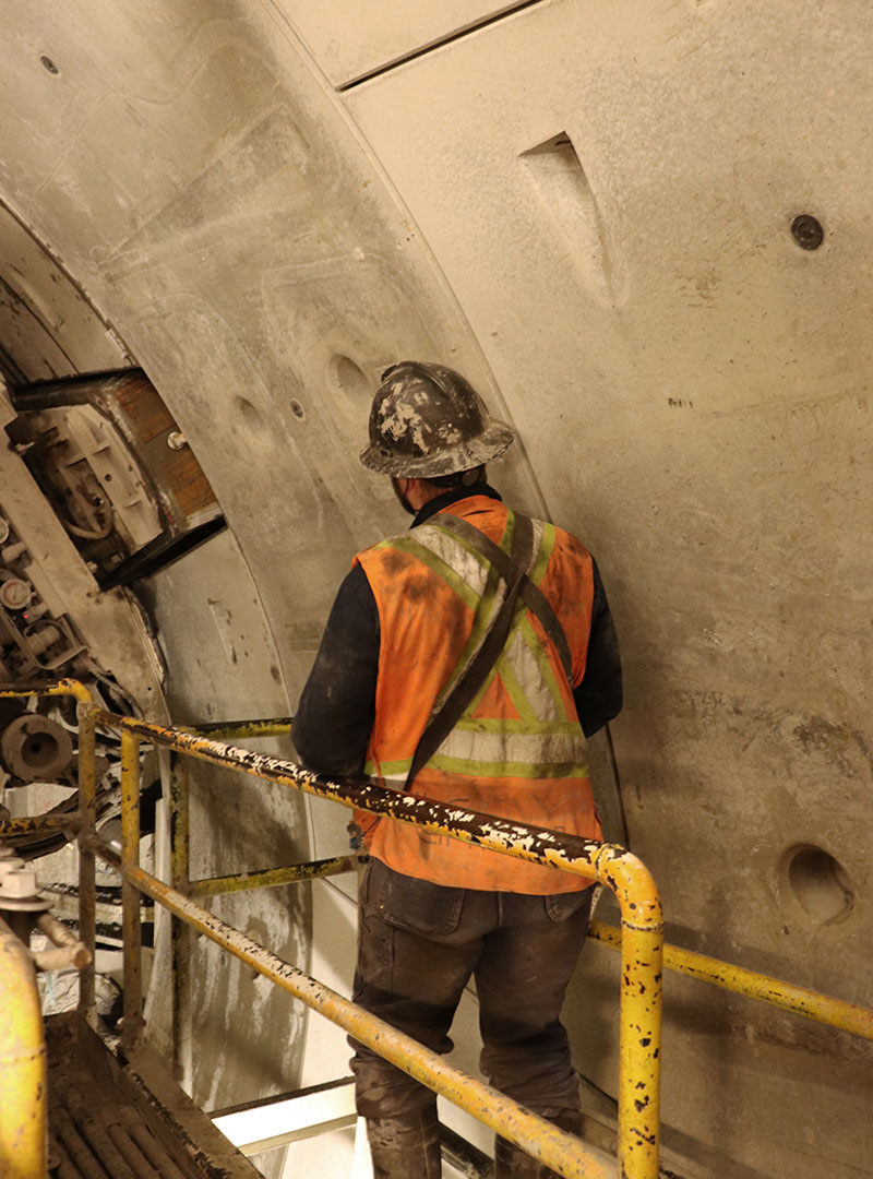 Photo of an employee inside the TBM.