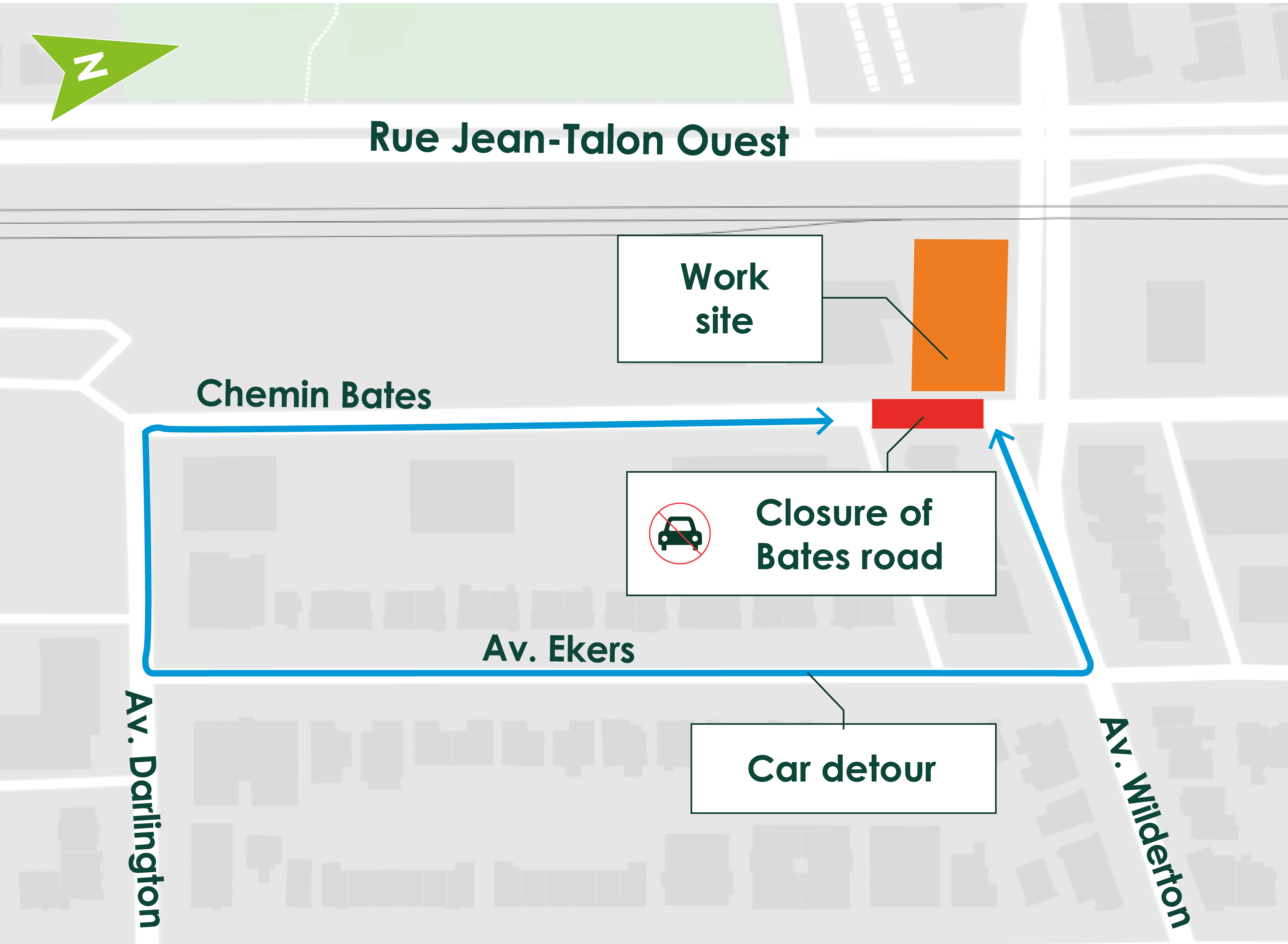 Map showing the detour zone