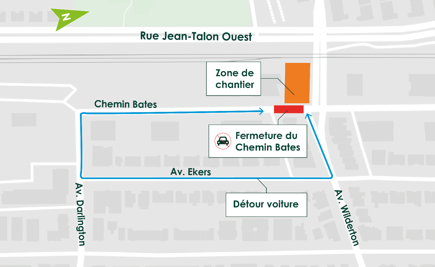 Carte illustrant la zone de détour