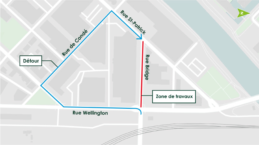 Carte de l'entrave sur la rue Bridge