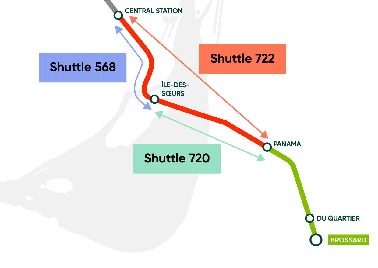 Map of service interruption from 10 pm and available shuttles