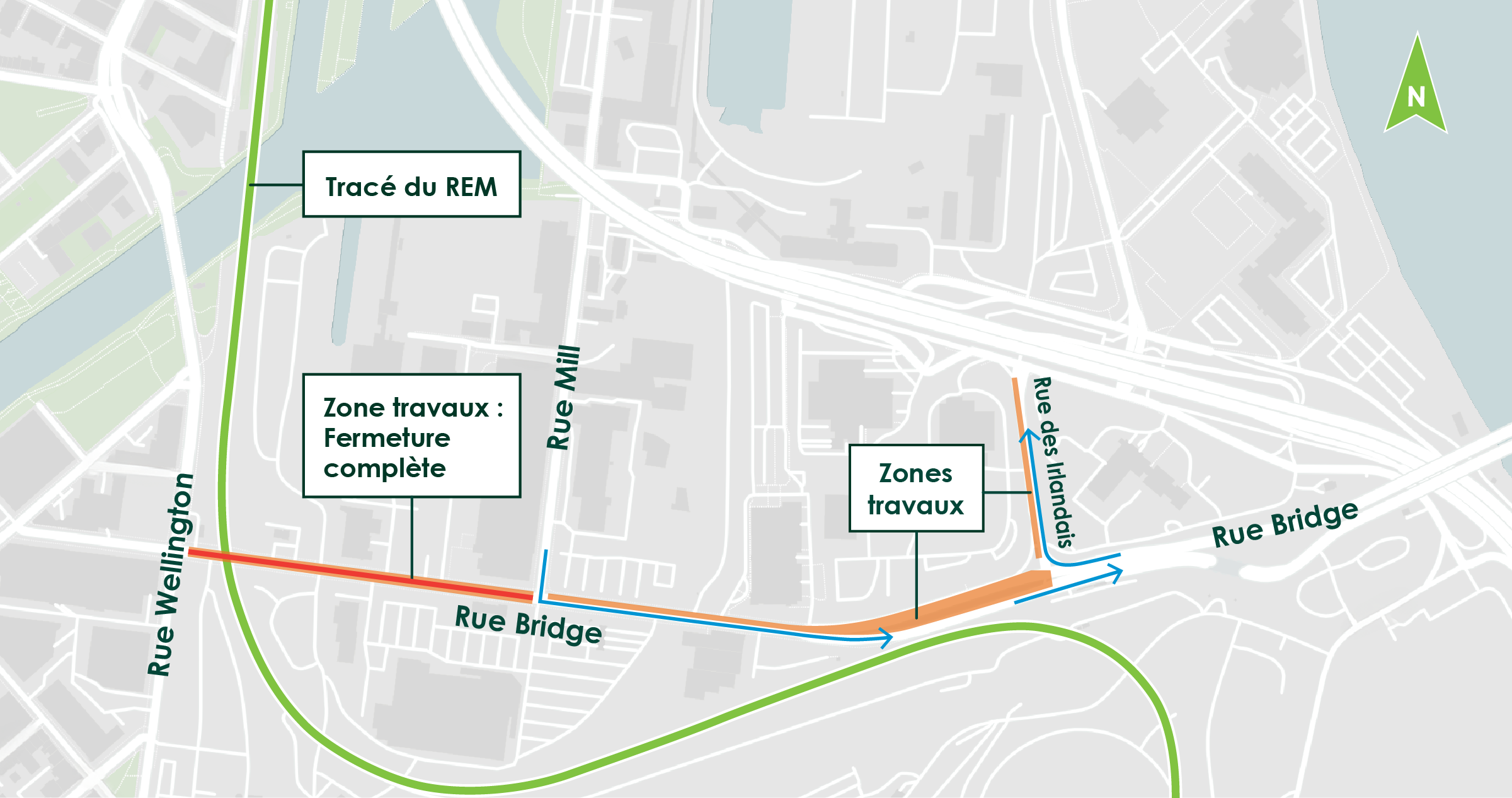 Localisation des travaux de pavage sur la rue Bridge