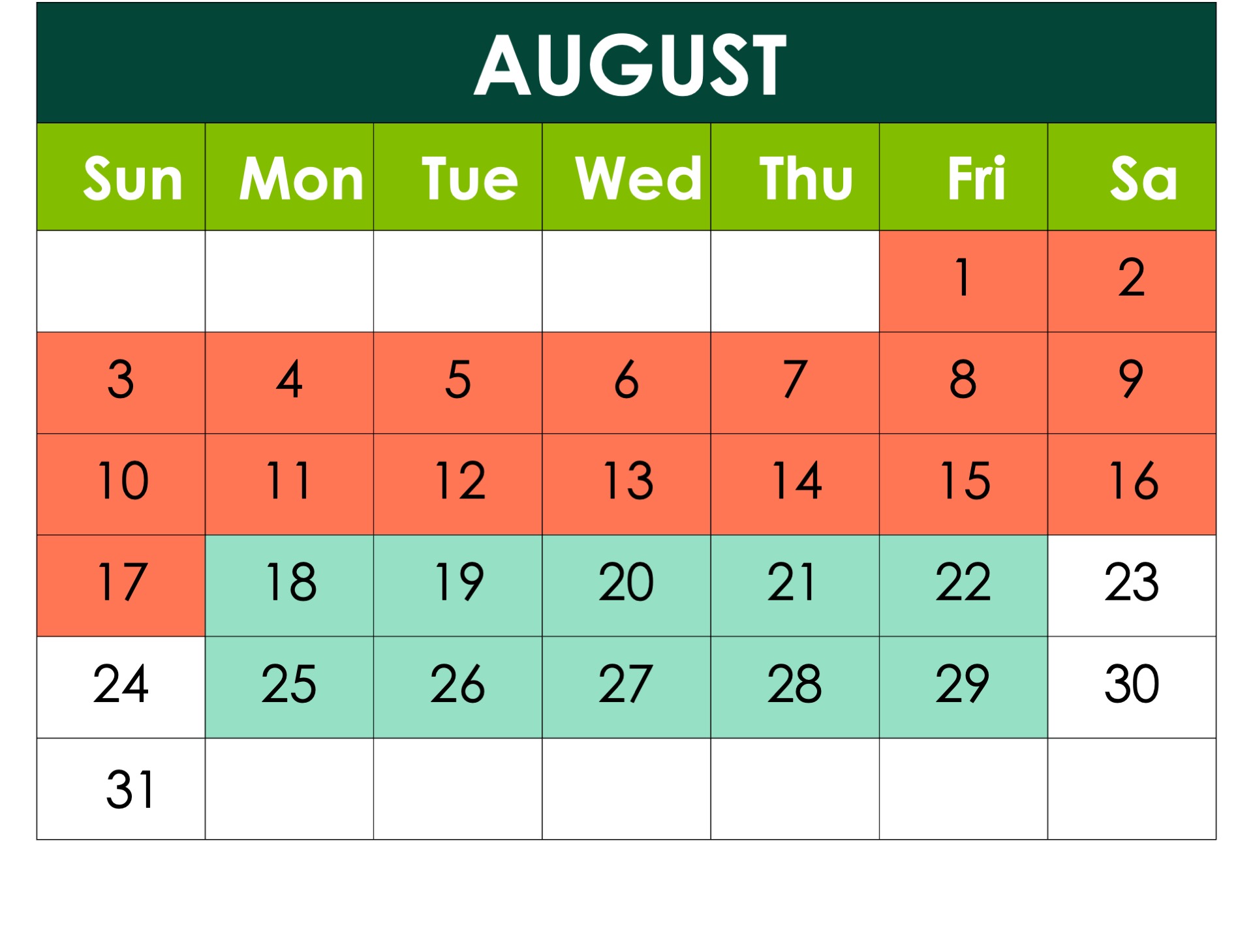 Calendar of planned disruptions for August 2025