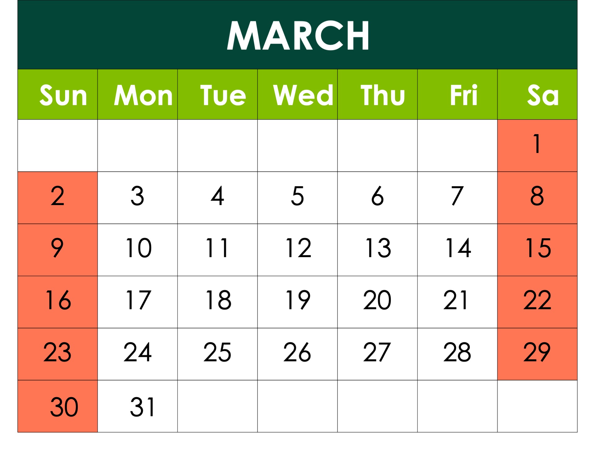 Calendar of planned interruptions for March 2025