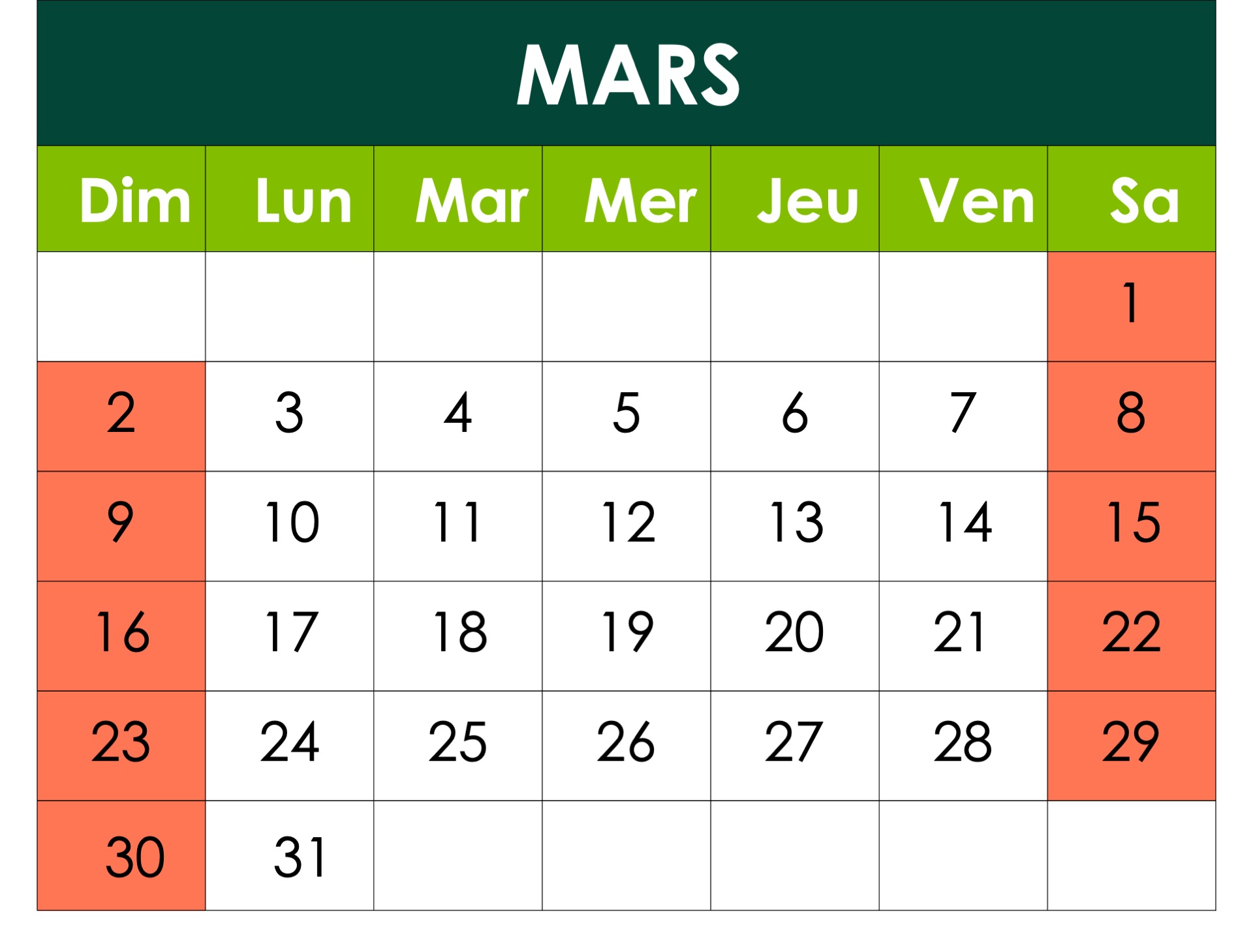 Calendrier des interruptions de mars 2025