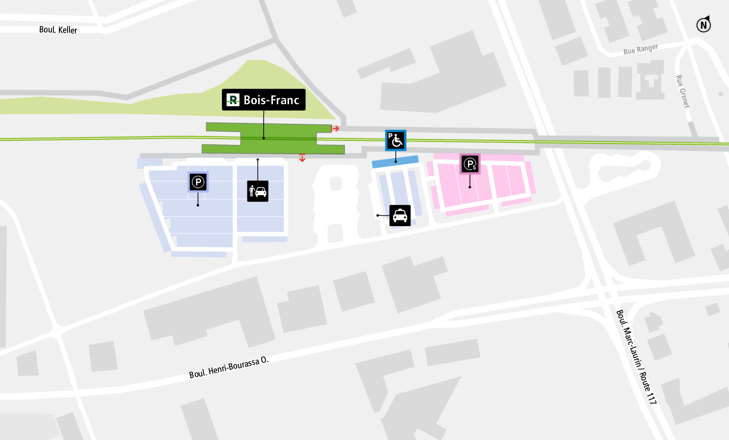 Bois-Franc station access map by car