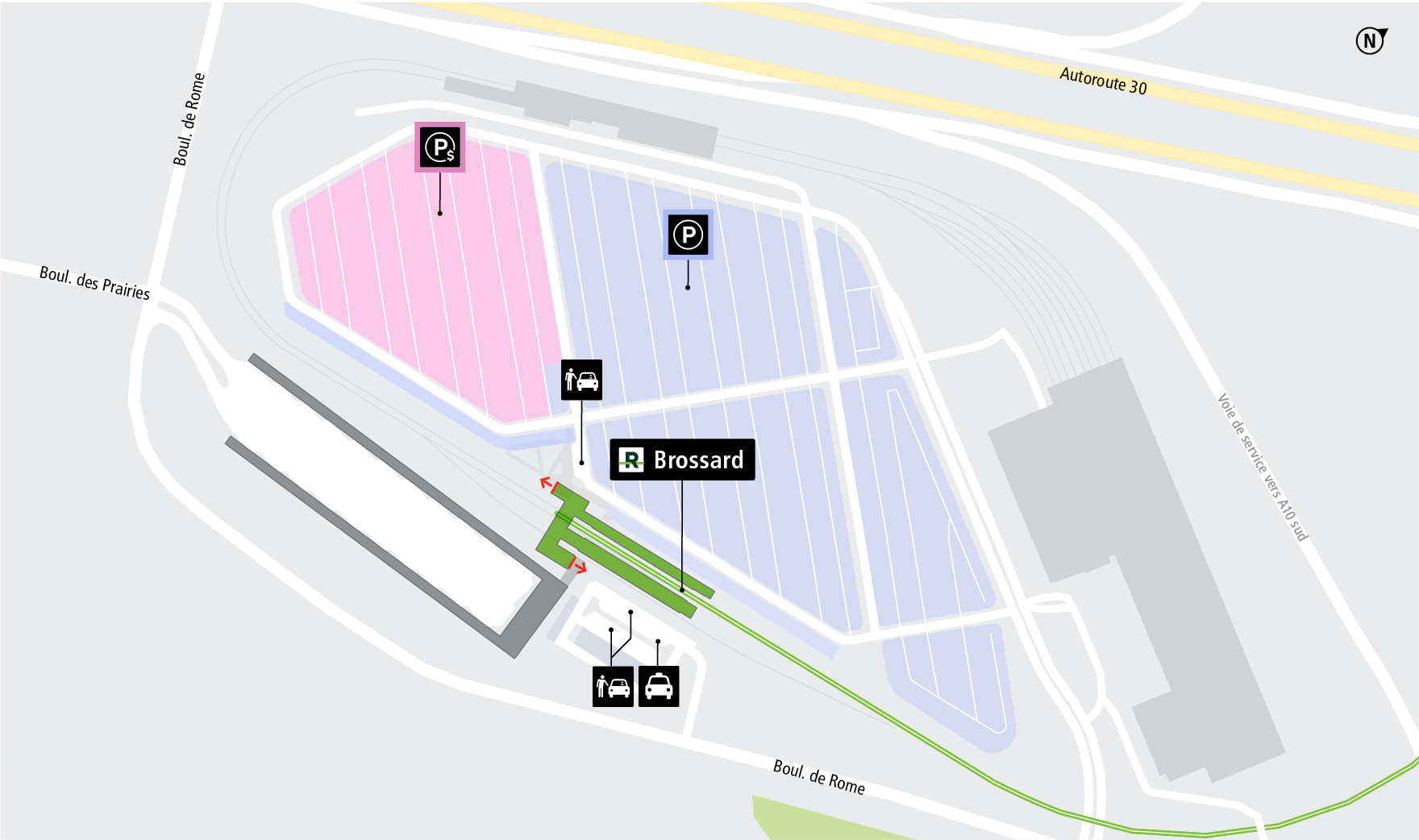 Brossard station access map by car