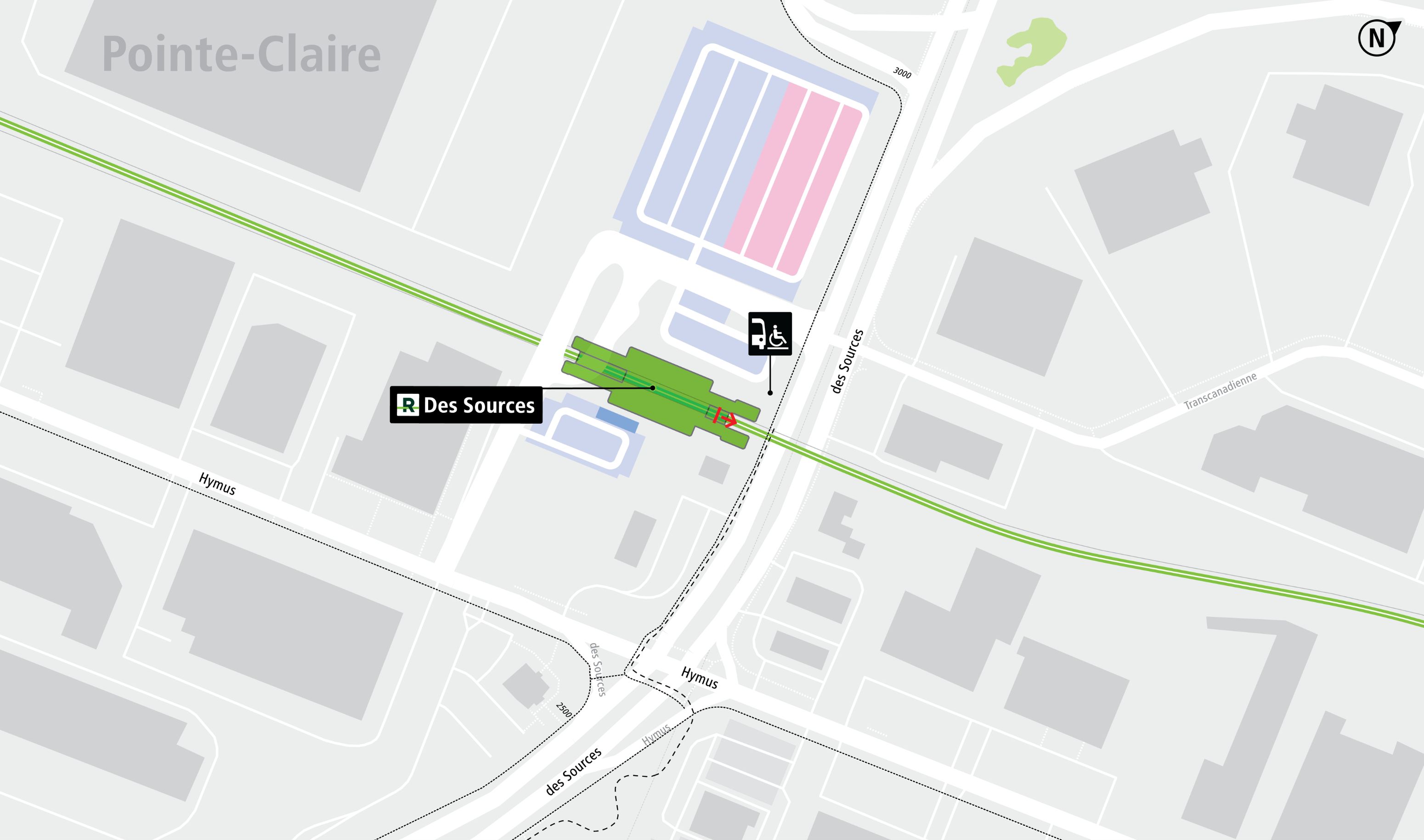 Des Sources station access map by paratransit