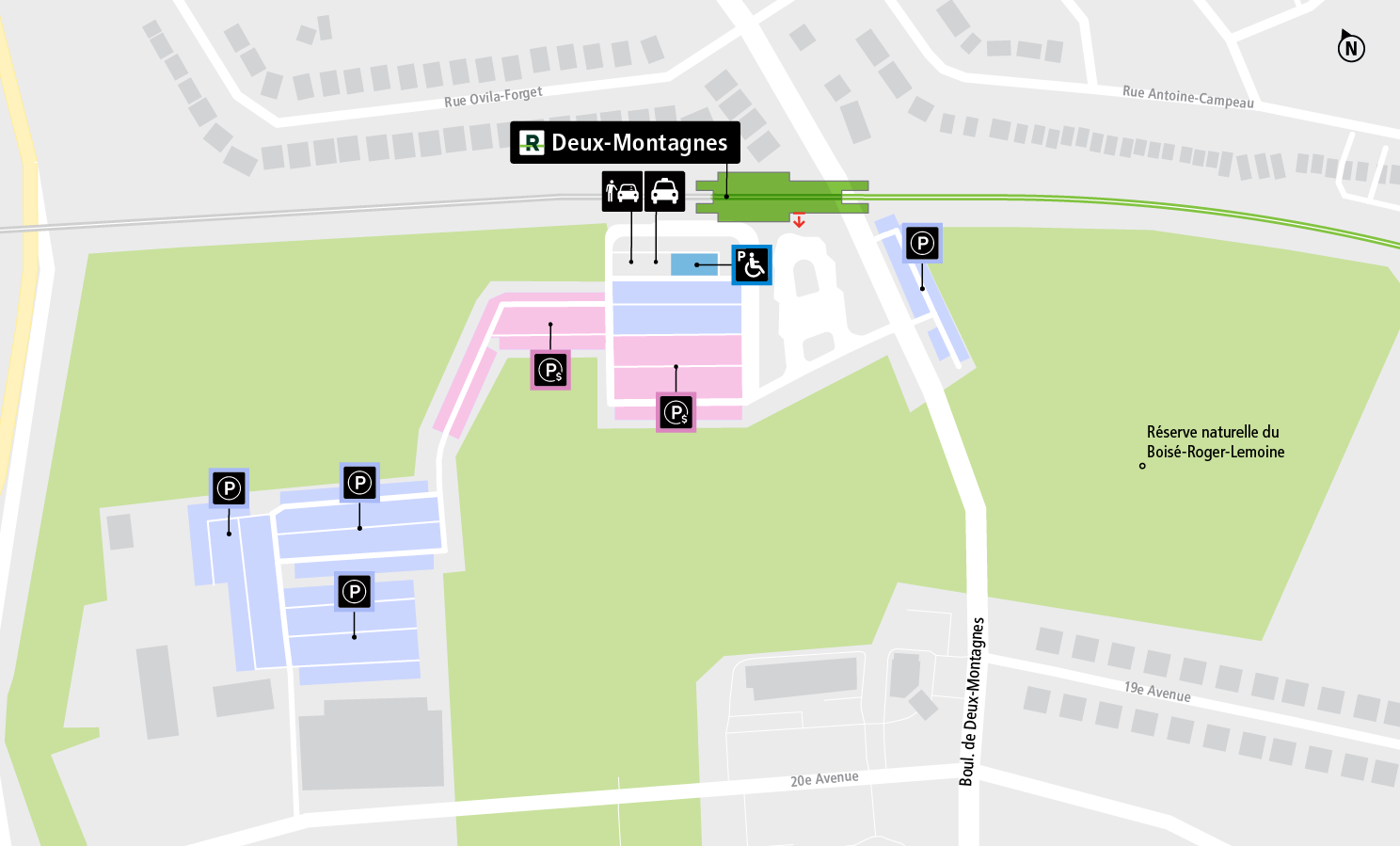 Deux-Montagnes station access map by car