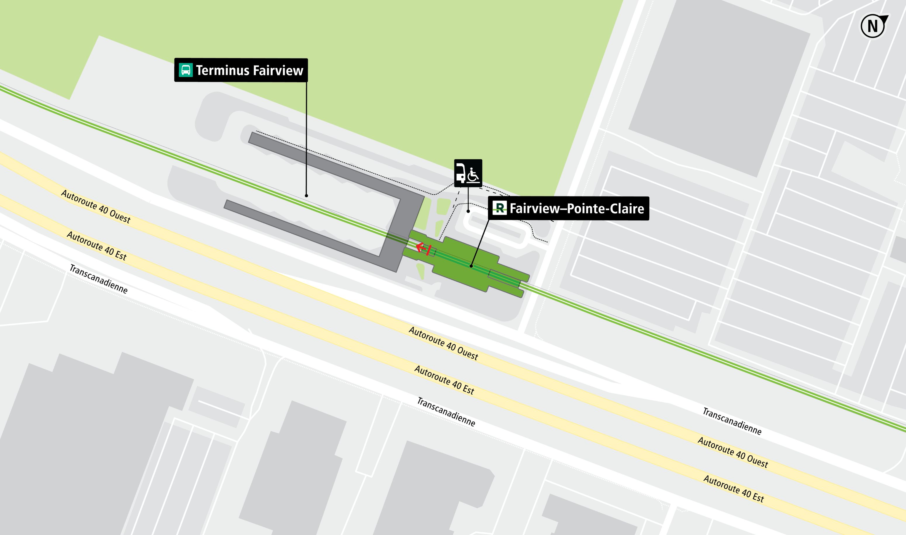 Fairview-Pointe-Claire station access map by paratransit