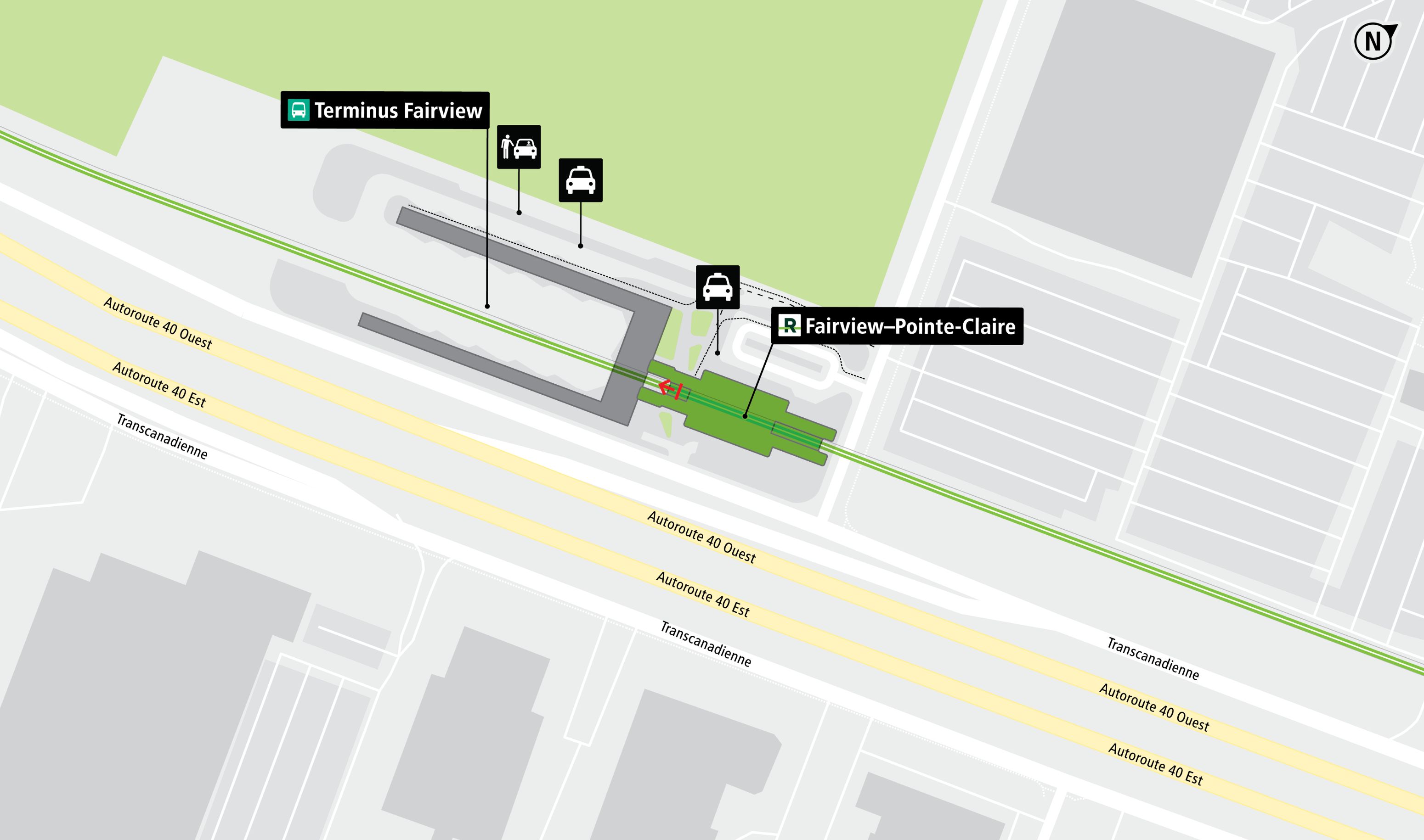 Fairview–Pointe-Claire station access map by car
