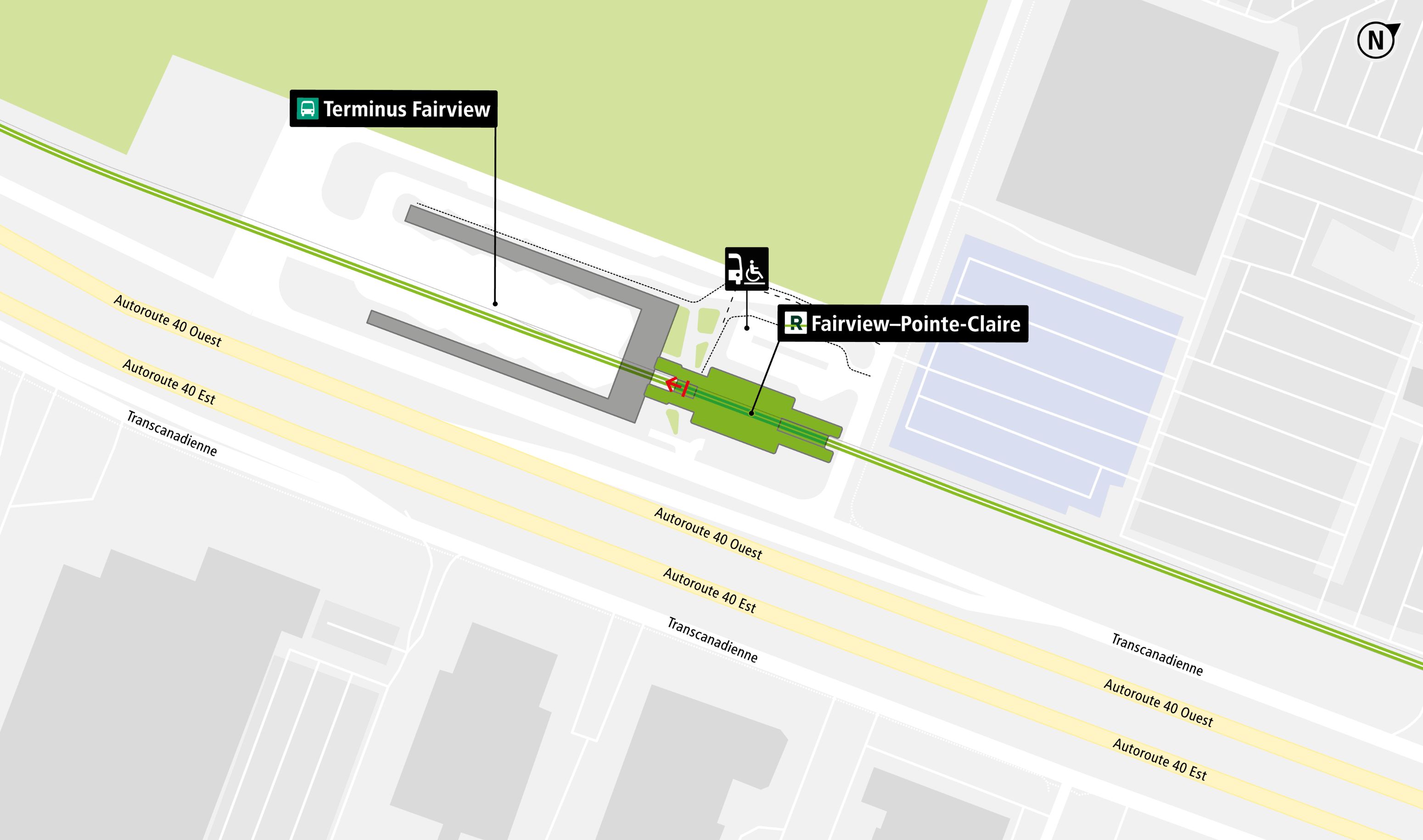 Fairview-Pointe-Claire station access map by paratransit