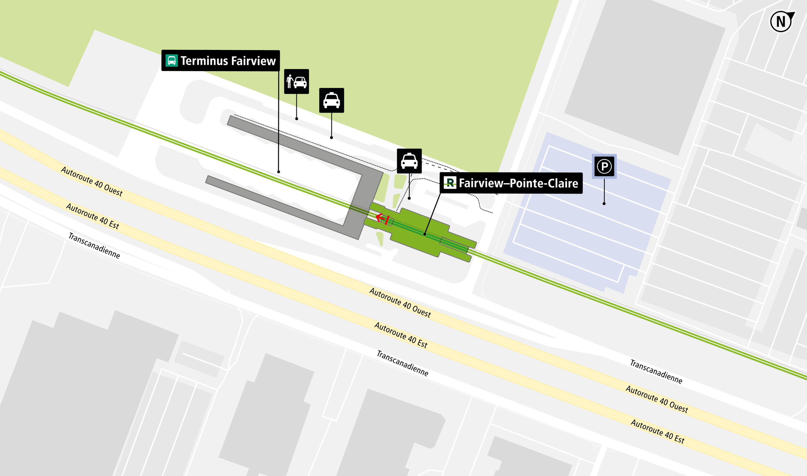 Carte d'accès station Fairview–Pointe-Claire en auto