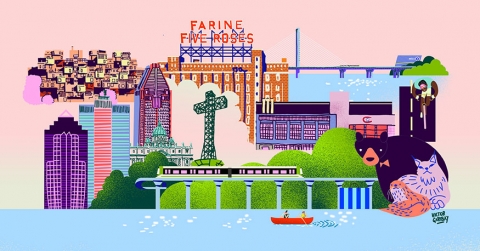 Explore Greater Montréal with the REM - Illustration ny Victor Garibay