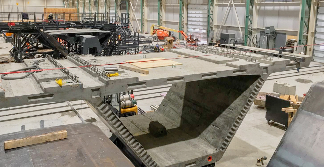 Step 4: Prefabricated segment construction and delivery. Workers at BPDL’s plant in Saint-Eugène-de-Grantham, near Drummondville, are in the process of prefabricating 4,102 concrete segments.