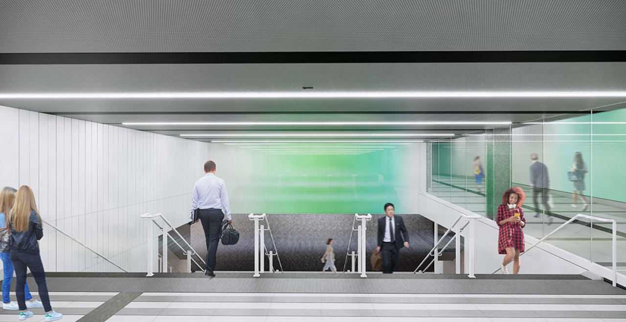 Bien que souterraine, la station McGill sera vitrée et lumineuse, à l’image des autres stations du réseau. / Image à titre indicatif seulement.