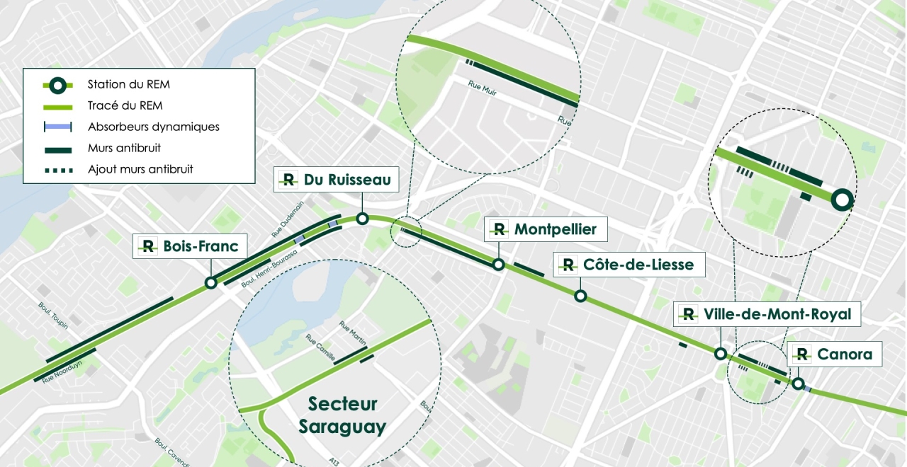 Localisation de l’ensemble des mesures d’atténuation actuelles et à venir dans ces secteurs .