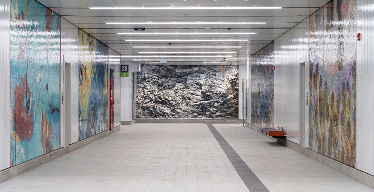  Le Mont habité, a series of five mosaics by Manuel Mathieu.