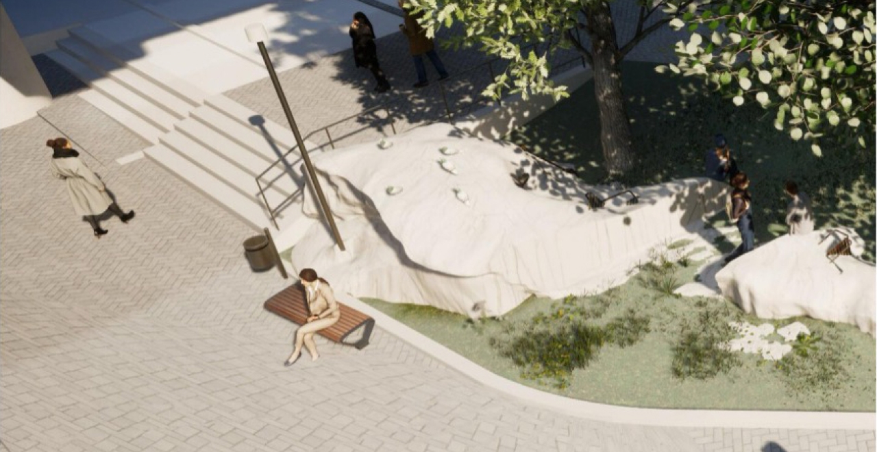 Mars is a 15-metre-long white marble sculpture.