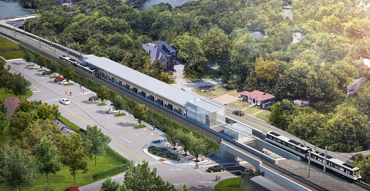 The station is elevated by retaining walls bordered by vegetation to promote its harmonious integration into its environment. Image for illustrative purposes only. Updated - April 2022